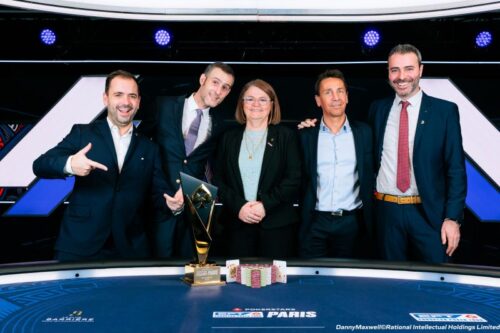 Dans quelques mois, l'EPT revient à Paris pour sa 3e édition. Un moment attendu pour Brian, ici avec Cédric Billot, Associate Director Live Event de PokerStars, Lucille Denos et Christophe Pi, ancien DG du Club Barrière.