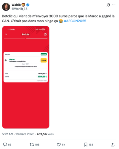 Ce type de tweet devrait être massivement partagé aujourd'hui sur les réseaux sociaux et constitue, en soit, une belle campagne de publicité pour Betclic.