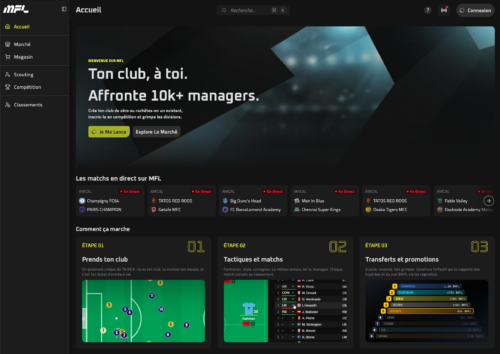 MFL est un jeu de gestion d'un club de football qui, contrairement à ses camarades de JONUM, nécessite d'investir sur des assets 100% virtuels. Une différence assumée par les fondateurs du jeu.