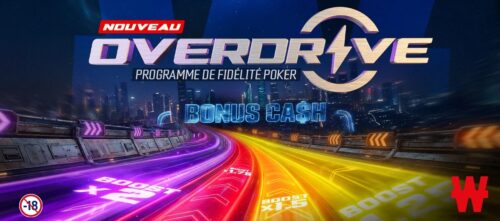Winamax Overdrive : visuel officiel du programme de fidélité poker, bonus cash et Boosts de x1,25 à x2